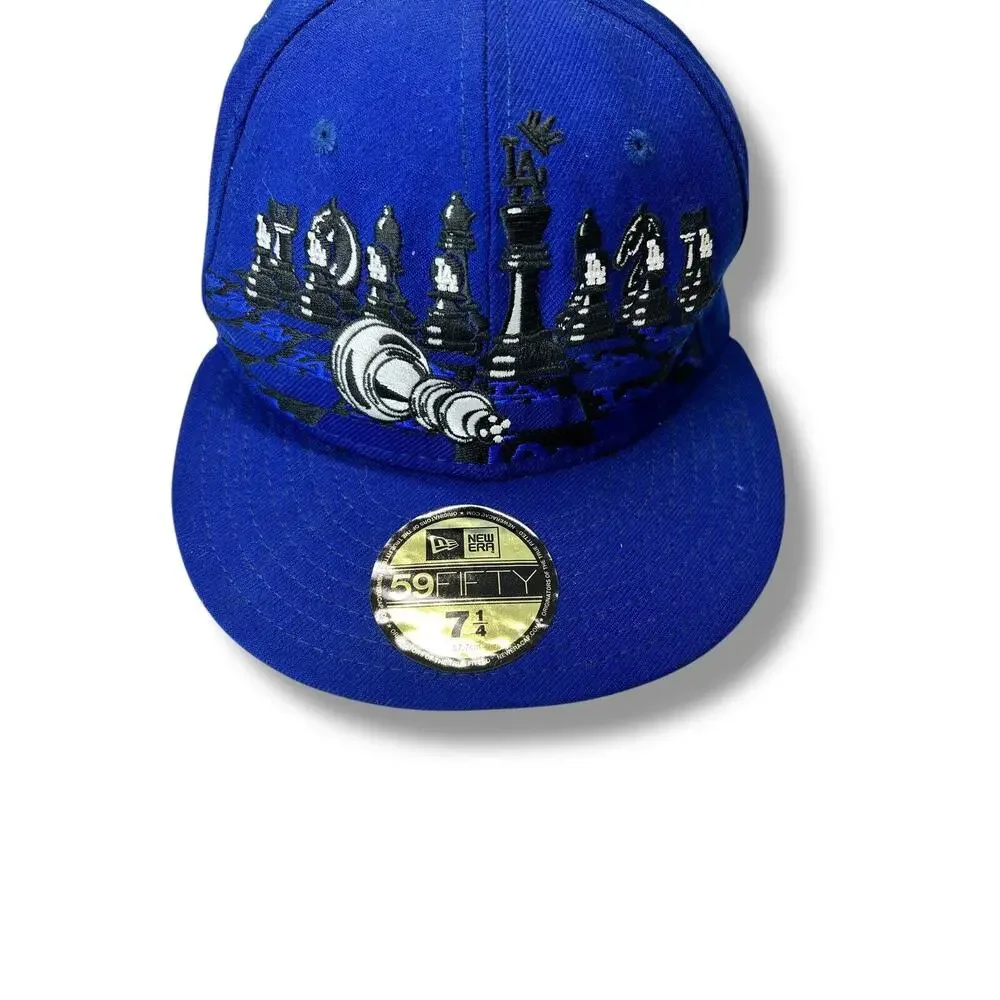 Los Angeles Dodgers Chess New Era 59Fifty Baseball Hat Size‎ 7-1/4 MLB Fitted